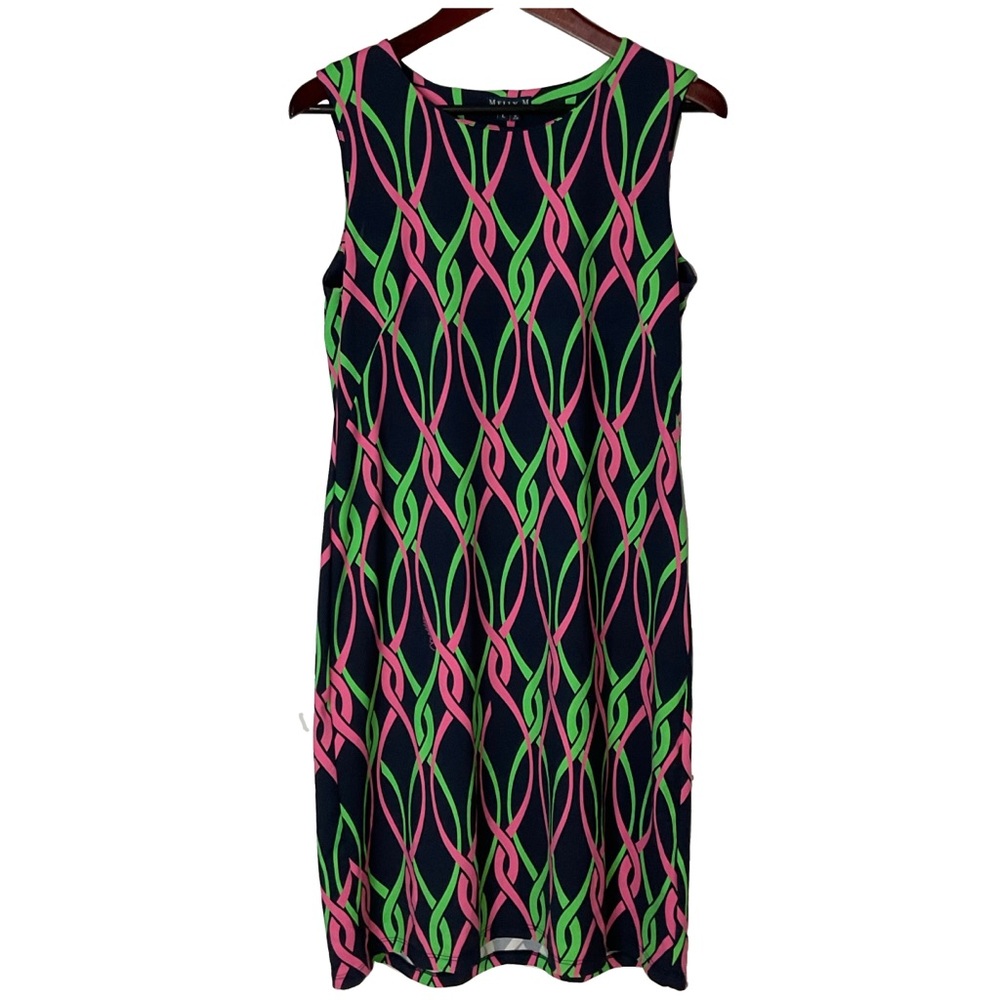 Melly M Original Greenwich Navy Pink Pattern Sheath Sleeveless Dress Size Large